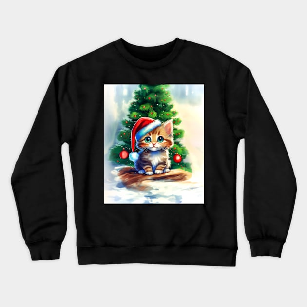 Christmas Kitten Crewneck Sweatshirt by ArtFactoryAI